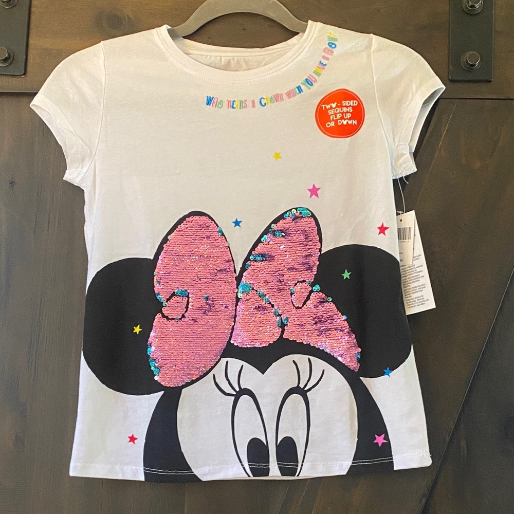 Disney Minnie Mouse Kids T-Shirt - White & Pink Sequin